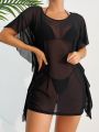 SHEIN Swim Chicsea Loose Fit Sheer Mesh Cover Up With Split Hem