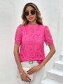 SHEIN Clasi Puff Sleeve Lace Top