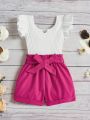 SHEIN Kids EVRYDAY Young Girl Casual Colorblock Short Sleeve Jumpsuit