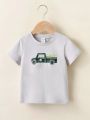 SHEIN Kids EVRYDAY Young Boys' Casual Cute Thin Car Print Short Sleeve T-Shirt For Summer