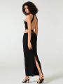 Woman in the Clouds Women'S Hollowed-Out Backless Slit Halter Maxi Dress