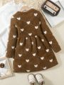 Toddler Girls' Cashmere Love Heart Peach Princess Sweater Dress For Winter