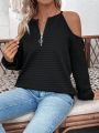 SHEIN Essnce Off-shoulder Zipper Design Solid Color Sweatshirt