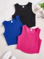 SHEIN Kids KDOMO Tween Girls Sleeveless Crop Top 3-Pack For Casual Wear