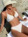 SHEIN Swim Chicsea Colorblock Texture Bikini Swimsuit Set With Contrast Edge