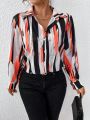 SHEIN LUNE Plus Size Color-block Striped Button-down Shirt