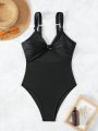 SHEIN Swim BAE Solid Color One-piece Swimsuit With Front Twist Design