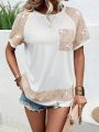 Color Block Sequined Panel Raglan Short Sleeve T-Shirt