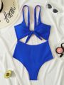 Knot Front Cut-out One Piece Swimsuit