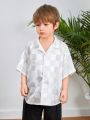 SHEIN Kids Cooltwn Boys' Casual Loose Short Sleeve Checkered Shirt With Mandarin Collar