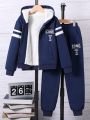 Teenage Boys' Zipper Closure Leisure Warm Tracksuit Two-piece Set