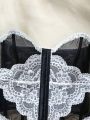 SHEIN Women's Sexy Lace Patchwork Mesh Strapless Bra