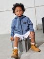 SHEIN Kids Cooltwn Boys Casual Loose And Versatile Hooded Jacket With English Woven Label