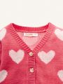 Cozy Cub Baby Girl Heart Pattern Button Front Cardigan