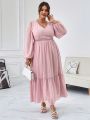 SHEIN Privé Plus Size Ruffle Hem Lantern Sleeve Dress