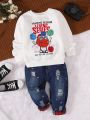 SHEIN Kids SPRTY Young Boy Cartoon & Slogan Graphic Sweatshirt