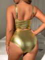 SHEIN Swim Basics Plus Size Metallic Style Swimsuit Set