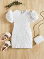 SHEIN Kids CHARMNG Young Girls' Clean Color Comfortable Jacquard Dress