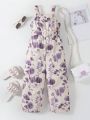 SHEIN Kids Nujoom Young Girl'S Romantic Plant Print Casual Sleeveless Jumpsuit