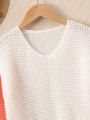 Lightweight Color Block Simple Style Casual Sweater For Tween Girls, Spring/Summer