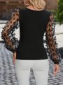 SHEIN Clasi Valentine'S Day Women'S Mesh & Butterfly Applique Patchwork T-Shirt