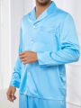 Men Solid Lapel Neck PJ Set