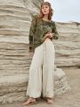 SHEIN BohoFeels Women's Vacation Style High Waist Tie Belted Loose Tapered Pants