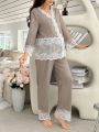 Maternity Lace Splicing Long Sleeve Pajama Set