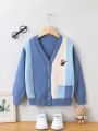 Little Boys' Color Block Cartoon Printed V-neck Cardigan