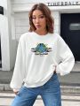 Elankelley Earth & Letter Graphic Drop Shoulder Sweatshirt