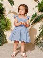 SHEIN Baby Girl's Elegant Solid Colored Sleeveless Dress With Ruffled Hem And Decorative Border