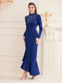 SHEIN Modely Women's Blue Rhinestone Decorated Mermaid Tail Design Fashion Bodycon Dress