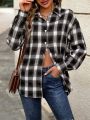 Loose Plaid Shirt With Dropped Shoulder