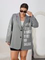 SHEIN Essnce Plus Size Women'S Slogan Single Breasted Suit