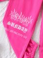 SHEIN Kids QTFun Tween Girls' Slogan Print Sweatshirt And Skull Print Sweatpants Casual Set