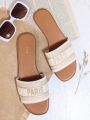 Faux Leather Knit Detail Slip On Flat Sandals
