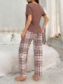 Solid Color Top & Checkered Pants Pajama Set