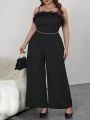 SHEIN Privé Plus Fuzzy Trim Cami Jumpsuit Without Belt