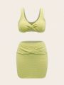 SHEIN Swim Mod Solid Color Split Swimsuit With Knot Detail