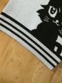 SHEIN Kids EVRYDAY Tween Girl Cat Pattern Striped Trim Raglan Sleeve Sweater Dress