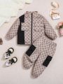 SHEIN Baby Girl Allover Print Flap Pocket Jacket & Pants