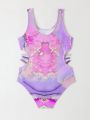 Tween Girls' Marble Design One-Piece Swimsuit