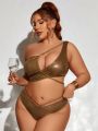 SHEIN Swim SXY Plus Size One Shoulder Chain Detail Monokini Swimsuit