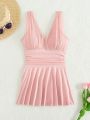 DAZY Solid Color Ruffled One-piece Swimsuit