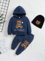 SHEIN Baby Girl Bear And Slogan Graphic Hoodie & Sweatpants & Hat