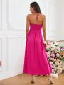 SHEIN Privé Women Valentine's Day Romantic Date Party Halter Neck Ruffle Maxi Dress In Rose Red