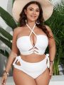 SHEIN Swim Vcay Plus Size Solid Color Hollow Out Swimsuit Set