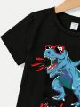 Toddler Boys' Casual Cartoon Dinosaur & Letter Printed Short Sleeve Round Neck T-shirt