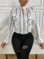 SHEIN Privé Women's Striped Shirt With Lace Collar