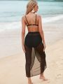 SHEIN Swim BohoFeel Mesh Asymmetric Hem Cover Up